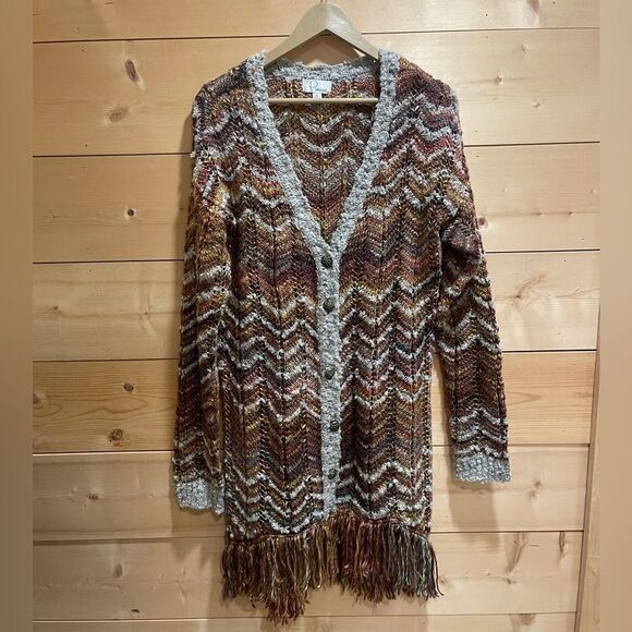 Multi-Color Strand Long Sleeve Cardigan Length Sweater XL - Picture 1 of 6